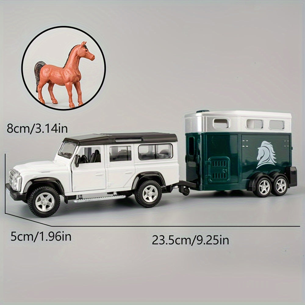 RMZCity 1:36 Scale Zinc Alloy Pull Back Car with Horse Trailer & Horse Vehicle – Openable Doors Diecast Toy Set for Kids & Adults, Birthday Christmas Gift (4 Models)