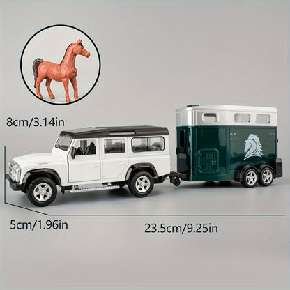 RMZCity 1:36 Scale Zinc Alloy Pull Back Car with Horse Trailer & Horse Vehicle – Openable Doors Diecast Toy Set for Kids & Adults, Birthday Christmas Gift (4 Models)