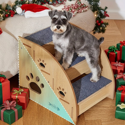 Dog Stairs for Bed & Couch Non-Slip – 3 to 5 Step Pet Steps with Safety Rails, Ramp Design for Small Medium Dogs, Cats & Senior Pets, Wooden & Foam Options Available
