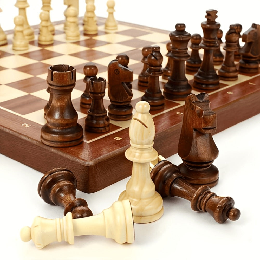 Folding Chess Set 33 Pieces with Board & Gift Box – Travel Portable Strategy Game for Kids Adults Beginners, Classic Tabletop Game for Family Game Night
