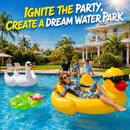 Giant Duck Pool Float for Adults 67 Inch XXL – Ride-On Inflatable Raft Holds 300 lbs, Includes 16-Inch Beach Ball, Pool Lake River Beach Summer Party Decoration