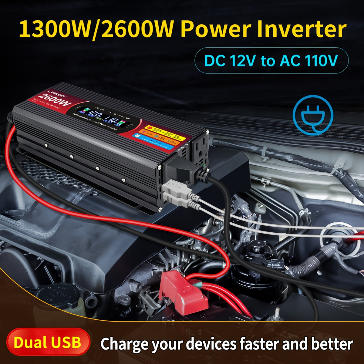 LVYUAN Pure Sine Wave Inverter 3000 Watt/6000W(Peak)Inverter 12V to 110V DC to AC with Remote Controller, LCD Display 4 AC Sockets And 4 USB Charge Ports for Home Car Truck Solar System