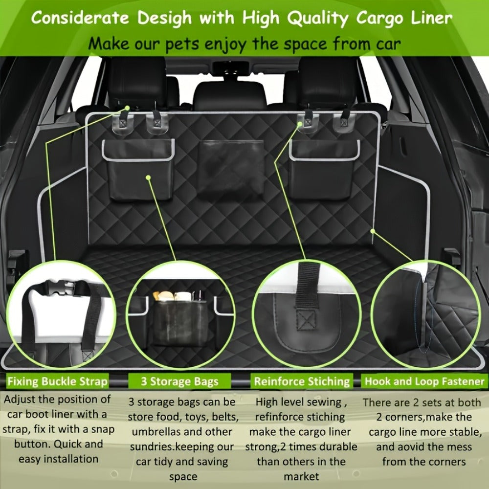 Car Trunk Mat with Storage Bag, Anti-Slip Pet Cargo Pad & Vehicle Trunk Protection Liner, Waterproof Non-Slip Bottom, Universal Fit for SUV Truck Sedan, Black