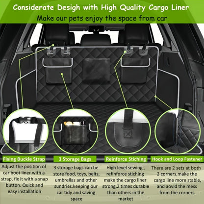 Car Trunk Mat with Storage Bag, Anti-Slip Pet Cargo Pad & Vehicle Trunk Protection Liner, Waterproof Non-Slip Bottom, Universal Fit for SUV Truck Sedan, Black