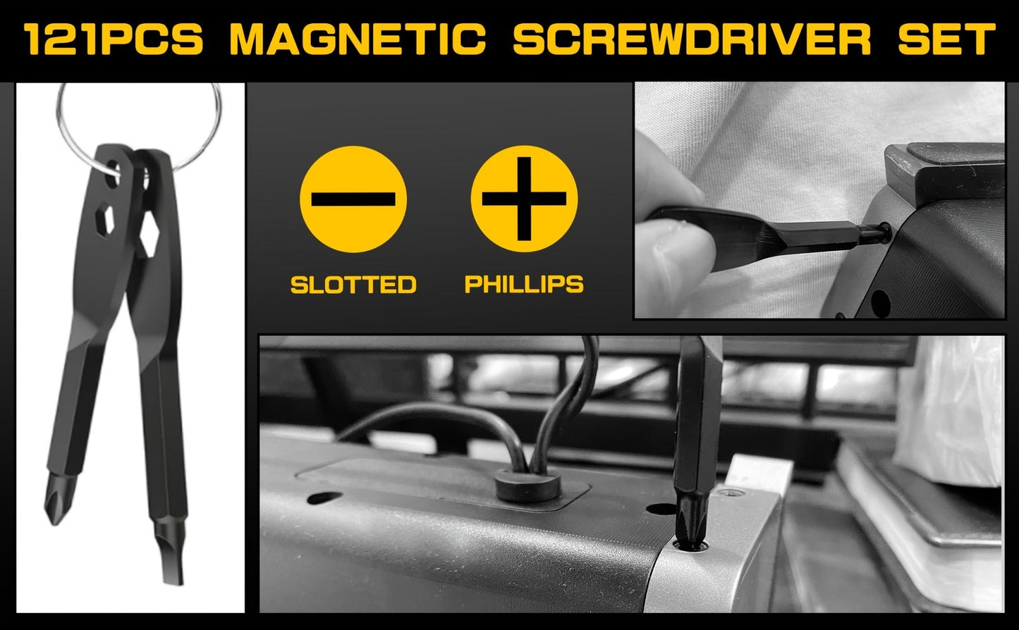 Magnetic Screwdriver Set 121-Piece – Chrome Vanadium Steel, Non-Slip Handle, Multi-Size Bits with Storage Rack, Magnetic Bowl, Gloves & Nail Puller – Complete DIY Tool Kit Gift for Men