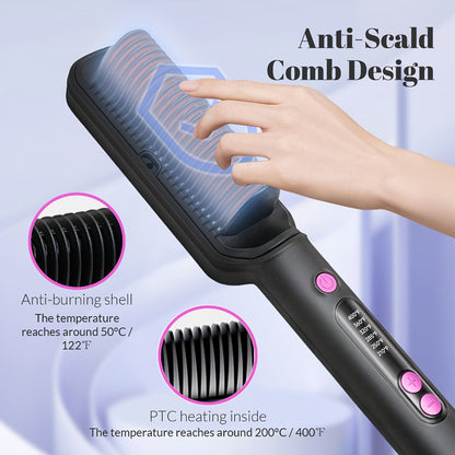 6-Setting Ionic Hair Straightener Brush with Fast Heat-Up & Anti-Scald Protection – Precise Temperature Control Flat Iron Straightening Comb for Women, All Hair Types, Home & Salon Use