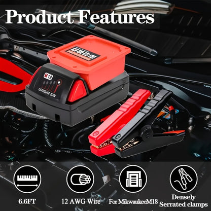 Jump Starter Cable Clip for 20V Tool Battery - 8AWG 5.9FT Portable Car Boost Cable 12V-24V, No Internal Battery Needed