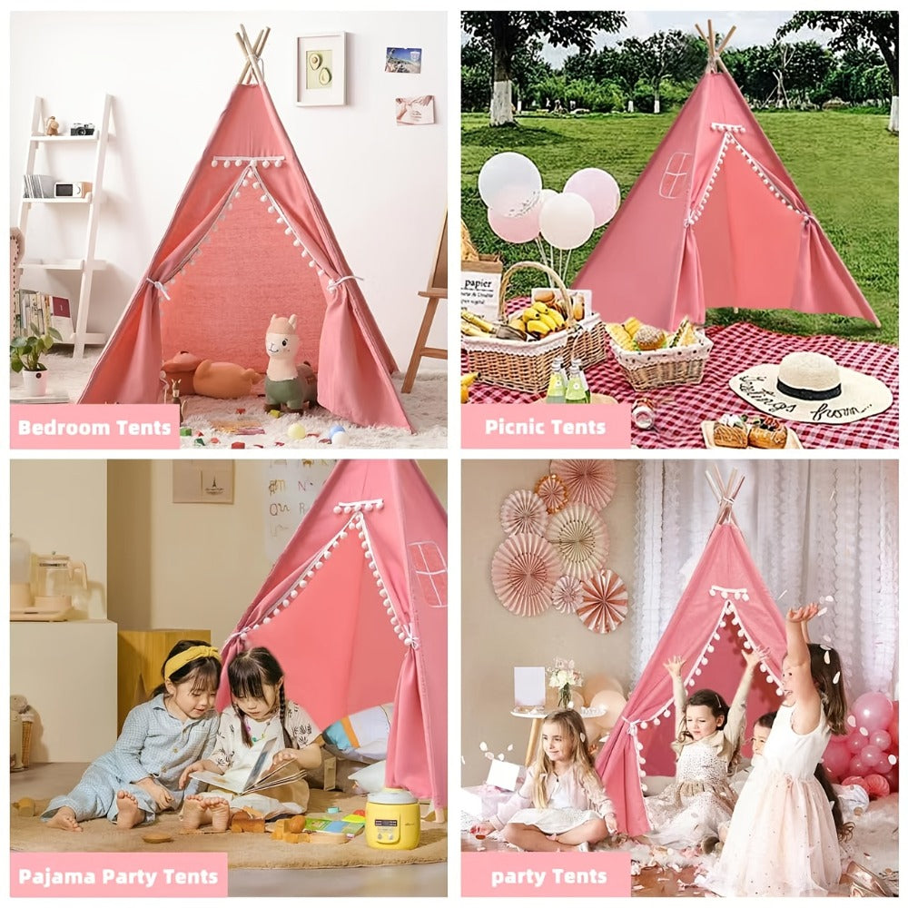 Kids Teepee Tent Indoor Outdoor Play Tent – Nordic Conical Princess Playhouse, Washable Kids Play Tent for Toddlers & Children | White, Blue, Pink, Star | Birthday Christmas Gift