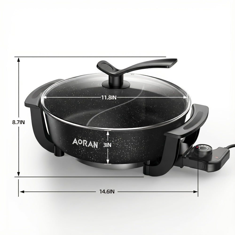 Mandarin Duck Hot Pot Electric – Large Capacity Non-Stick Divided Hot Pot for Steaming, Boiling, Frying & Stewing, Quick Heating, US Plug, Perfect for Family Hot Pot Night