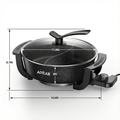 Mandarin Duck Hot Pot Electric – Large Capacity Non-Stick Divided Hot Pot for Steaming, Boiling, Frying & Stewing, Quick Heating, US Plug, Perfect for Family Hot Pot Night