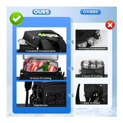 Insulated Cooler Backpack Leakproof Thermal Lunch Bag, Large Capacity Waterproof Cooling Rucksack for Camping, Hiking, Picnic & Beach, Foldable Soft Cooler Bag for Men & Women, Black & Grey