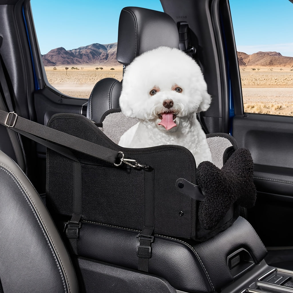 Comfortable Central Console Dog Car Seat, Portable Cozy Booster Car Seat, Deluxe Pet Car Seat for Dogs & Cats with Safety Harness, Breathable Mesh & Soft Padding - for Safe & Comfortable Trave