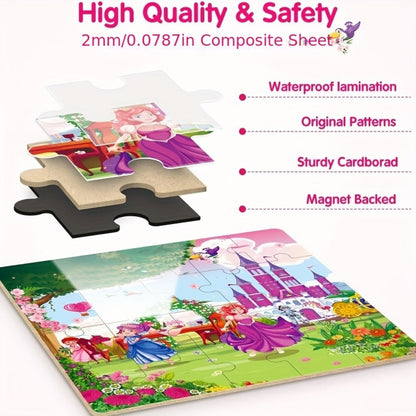 Magnetic Puzzle Book for Girls 3 4 5 6 – 3-in-1 Unicorn Mermaid Princess Travel Puzzles, 20 Pieces Folding Magnetic Jigsaw for Toddlers, Road Trip Car Airplane Activity, Birthday Gift for Little Girls
