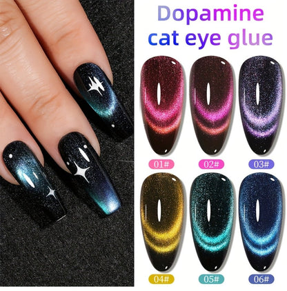 Dopamine Cat Eye Gel Polish Set 6 Colors Magnetic Shiny Glossy UV LED Nail Art Kit with Photo Frame Bottle for Salon DIY Manicure Spring Summer Vibrant Reflective Long Lasting Nail Design