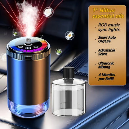 Car Aromatherapy Diffuser with Dynamic Light Show & Starry Sky Projector - USB Rechargeable Air Freshener, Essential Oil Perfume, Adjustable Fragrance for Car Interior