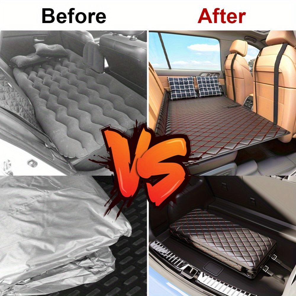 Car Mattress Foldable Back Seat Sleeping Pad Thickened Faux Leather Non-Inflatable Universal Sedan Bed for Travel Camping Afternoon Nap Road Trip