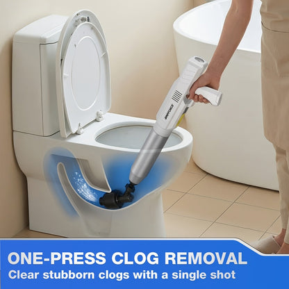 Electric Toilet Plunger 8V Cordless – High-Pressure Pneumatic Toilet Unclogger with Real-Time Pressure Display, Power Drain Opener for Clogged Toilets, Sinks & Floor Drains, Mess-Free & Reusable