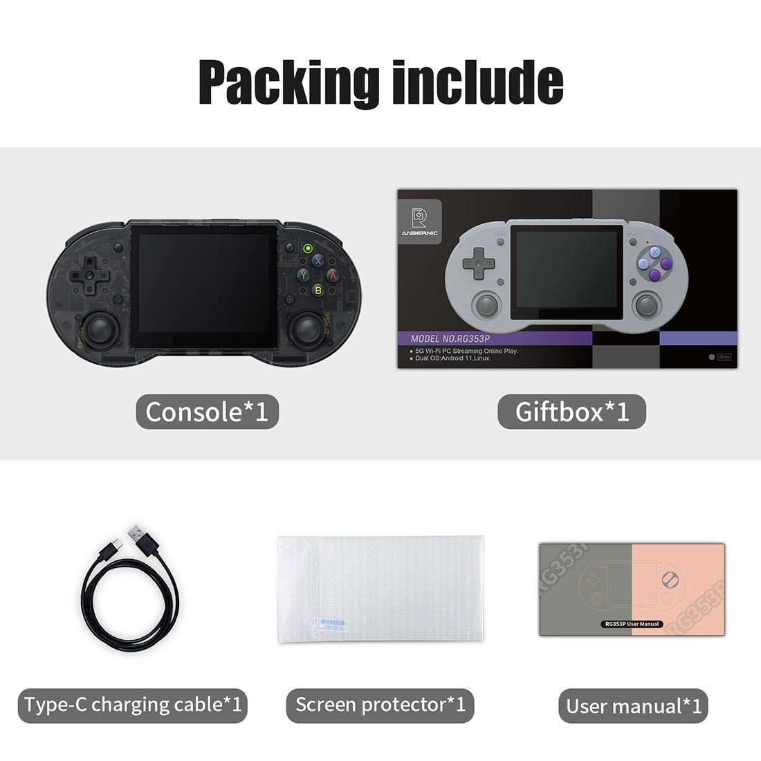 Anbernic RG353P Handheld Game Console Dual OS Android 11 Linux SNES Style 3.5-Inch IPS HDMI Retro Emulator 3500mAh 2GB RAM Wi-Fi Bluetooth