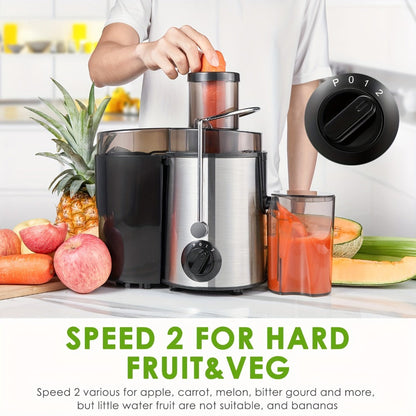 Centrifugal Juicer Machine 400W Wide Mouth Whole Fruit Vegetable Juice Extractor Stainless Steel BPA Free Easy Clean Nonslip Feet Silver