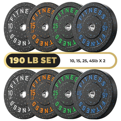 Bumper Plates Colored Rubber Weight Plates – 2-Inch Olympic Barbell Plates for Weightlifting & Strength Training, High Bounce Floor Protection, Low Odor, Non-Slip Surface, Home Gym & Commercial Gym