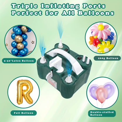 Electric Balloon Pump 3-in-1 Portable Inflator Deflator Fast Inflation for 260Q Foil Mylar Latex Double-Stuffed Balloons Pool Inflatables No Battery Required