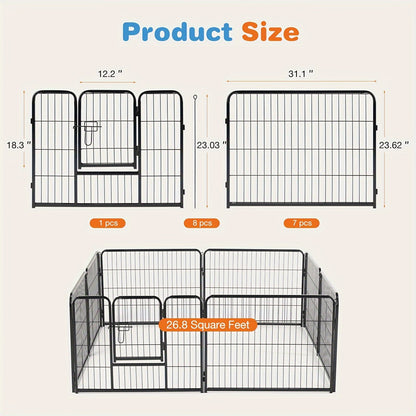 Pet Playpen Exercise Pen for Dogs 8 or 16 Panel Modular Indoor Outdoor Dog Fence - 24 32 40 Inch Height Options for Small Medium Large Dogs & Puppies Sturdy Portable Enclosure