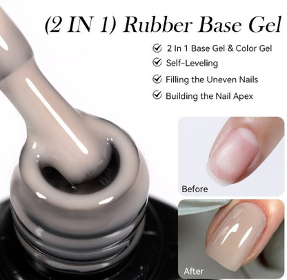 Rubber Base Gel Polish Set 6pcs Nude Pink 2-in-1 Builder Base Coat – Self-Leveling Soak Off UV LED Semi-Permanent Long-Lasting Gel Manicure Kit 0.24oz Each for DIY & Salon Nail Art Women