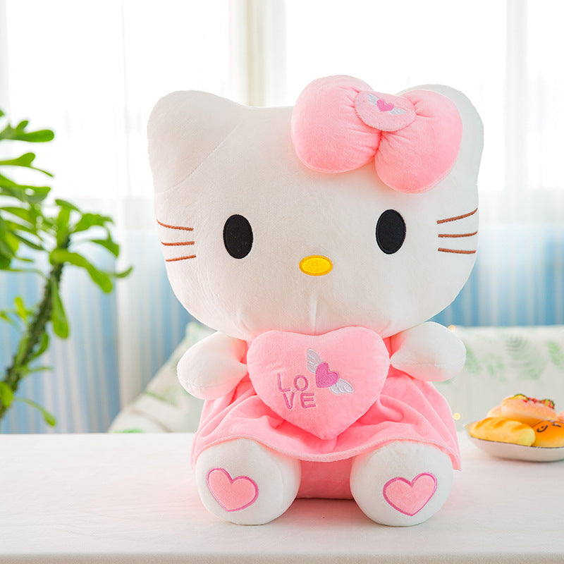 Hello Kitty Stuffed Animal Plush Doll Officially Licensed Sanrio – Pink White KT Cat Soft Cuddly Plush with Hugging Heart, Kawaii Collectible Gift for Girls Kids Teens Fans, Birthday Christmas Valentine