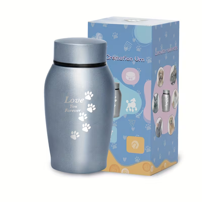 Pet Cremation Urn Stainless Steel Paw Print with Love You Forever Inscription, Secure Seal Large Ash Keepsake Box for Dogs Cats Up to 50lbs, Funeral Home Display Memorial Gift, Black Gray Blue