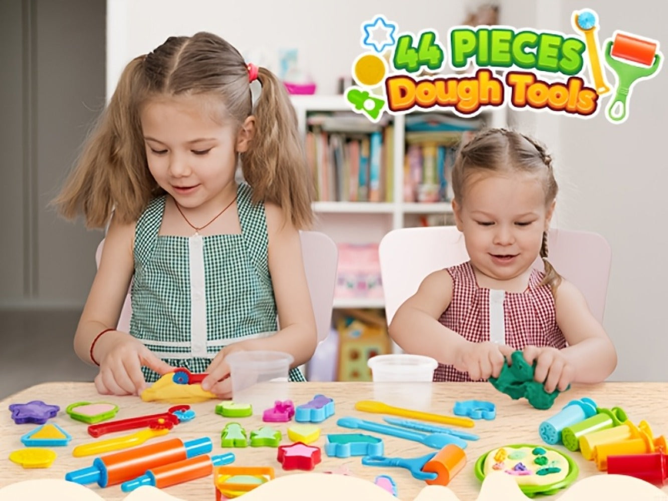 44-Piece Kids Clay Tools Set with Molds, Rolling Pins & Cutters – Non-Toxic Dough Accessories for Toddlers & Preschoolers, Easy-Grip Handles, Party Favor, Birthday Christmas Gift