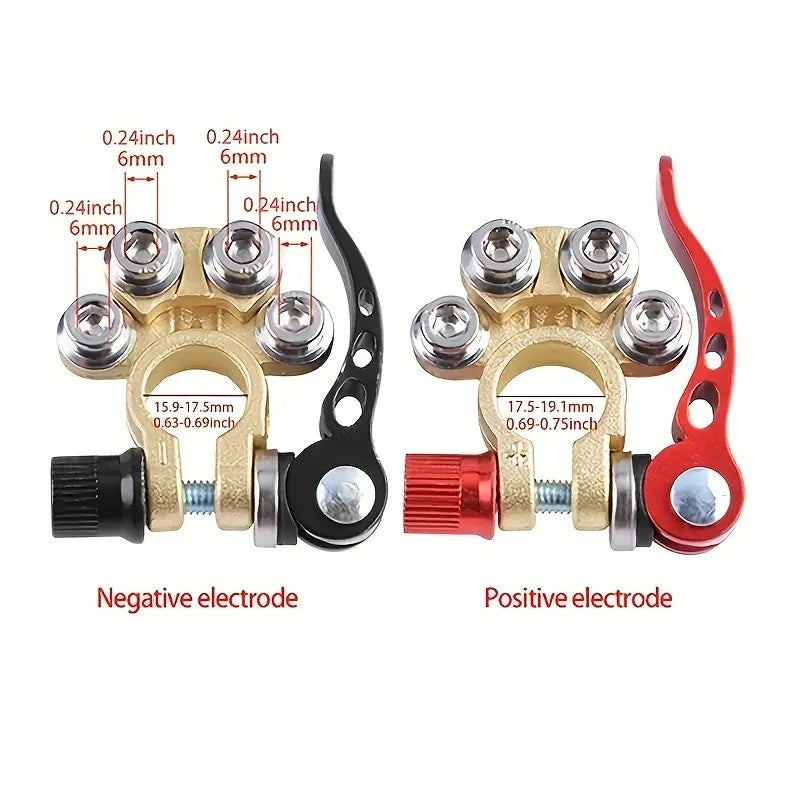 Car Battery Terminal Connectors Kit - 4-Way Quick Release Disconnect Clamps, Positive & Negative SAE/JIS Type A Posts for Car, Truck, Motorcycle & Marine (4-Piece Set, Gold)