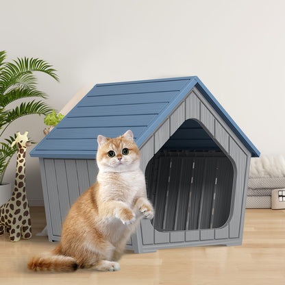 Outdoor Cat House XL Resin Weatherproof Cat Shelter with Raised Floor Indoor Outdoor Small Animal Enclosure Easy Assembly Cat Play Cage 23.43x22.64x22.8 Inch