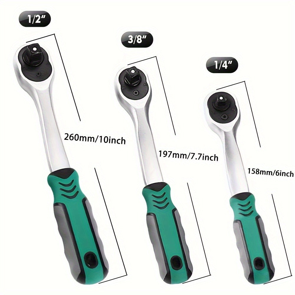Ratchet Wrench Set 3-Piece - 1/4 3/8 1/2 Inch Drive Extendable Socket Wrench, 72-Tooth Quick-Release Reversible Gear, Soft Grip Handle, Torque Spanner for Automotive Repair, Mechanics & DIY