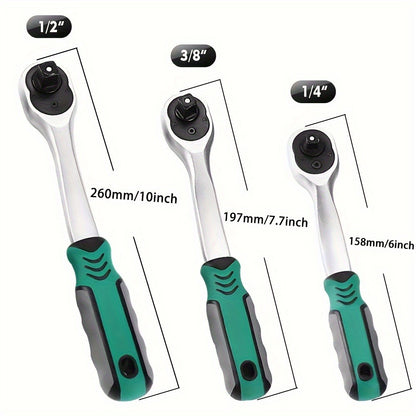 Ratchet Wrench Set 3-Piece - 1/4 3/8 1/2 Inch Drive Extendable Socket Wrench, 72-Tooth Quick-Release Reversible Gear, Soft Grip Handle, Torque Spanner for Automotive Repair, Mechanics & DIY