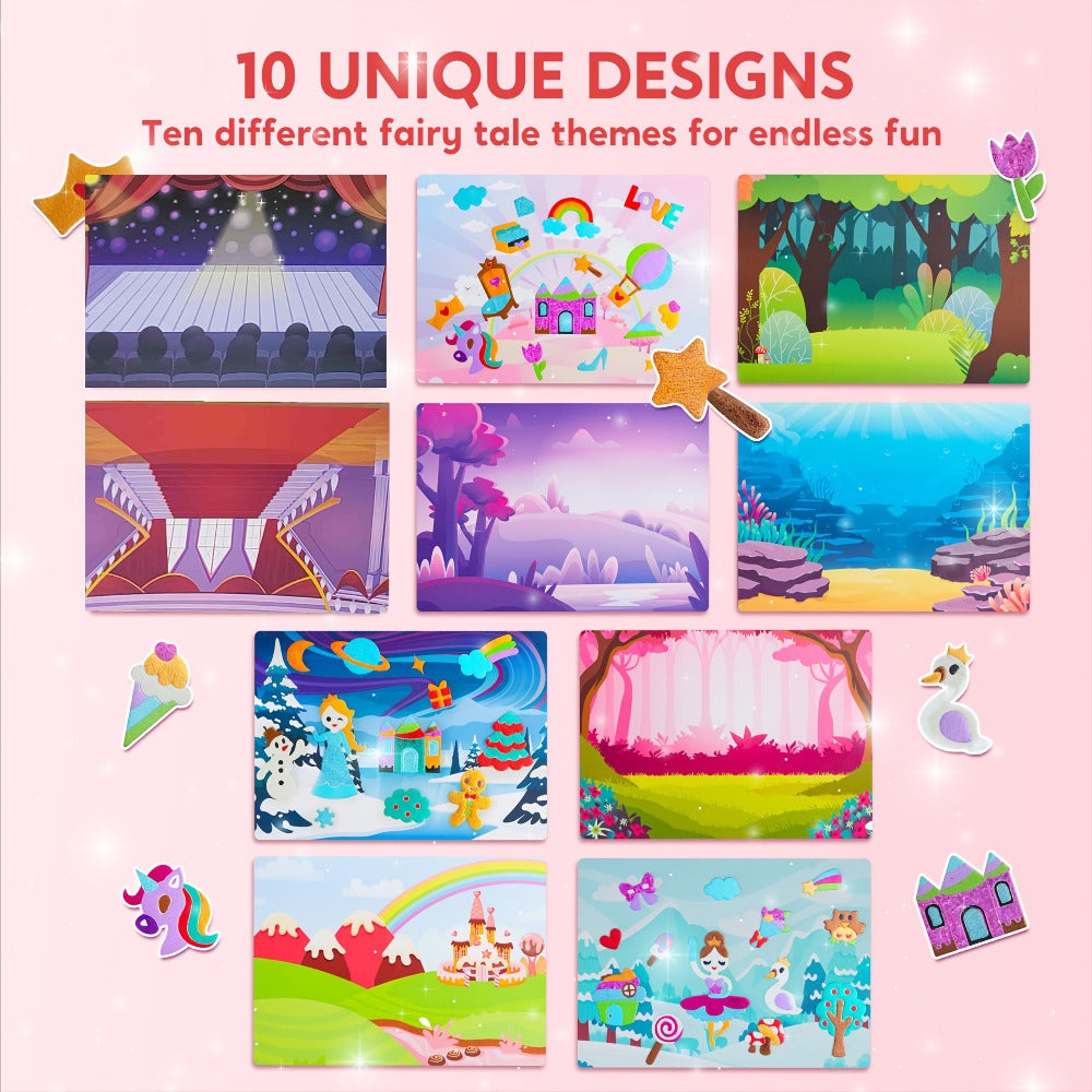 Foil Art Kit for Girls 10 Canvases 120 Colorful Foil Sheets 140+ Foam Stickers – Mess-Free Glue-Free Unicorn Princess Fairy Craft, Birthday Gift for Kids Ages 4 5 6 7 8