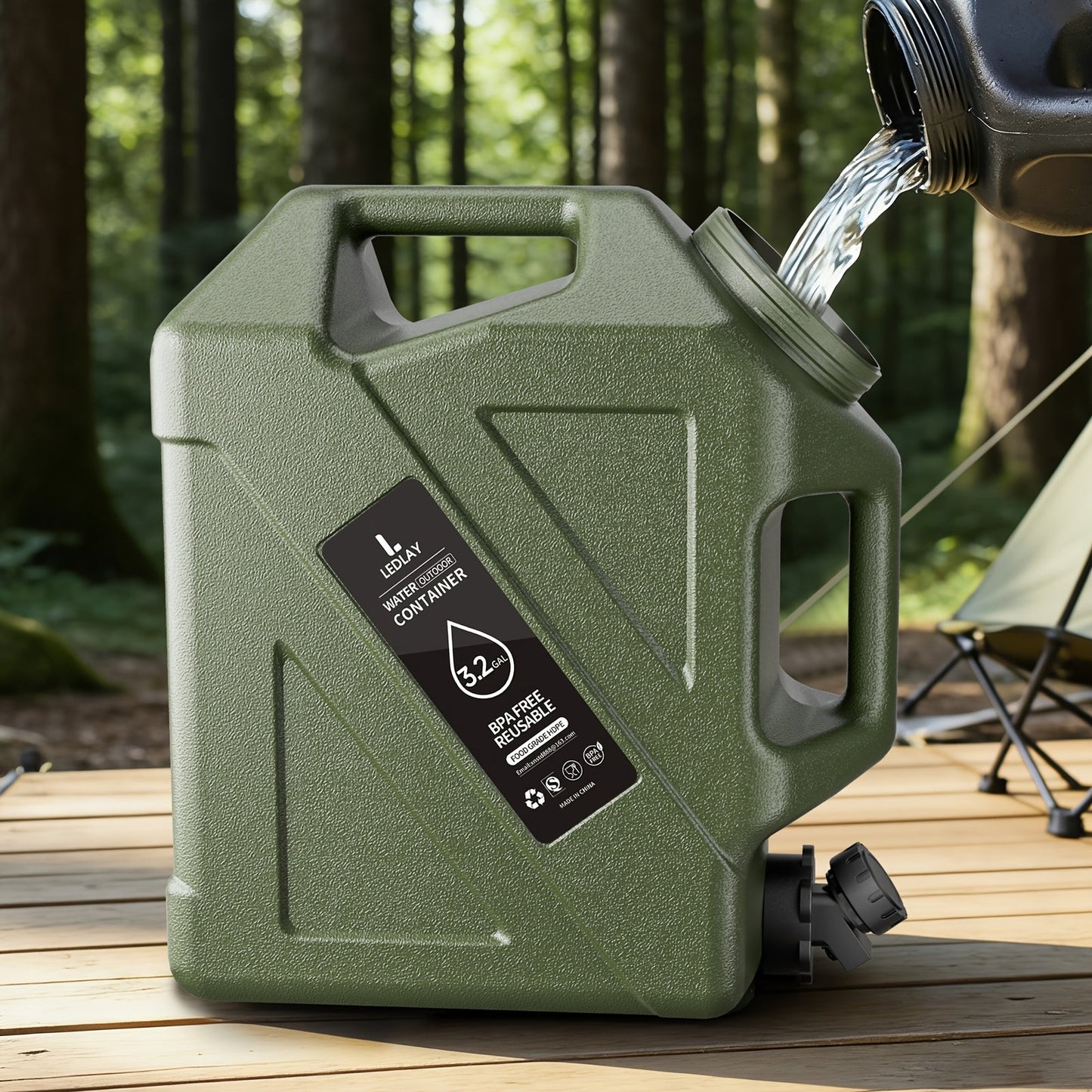 Collapsible Camping Water Storage Bucket 3.2 Gal Portable Water Tank with Faucet Dispenser Army Green Outdoor Emergency Water Container for Hiking Car Camping Festival