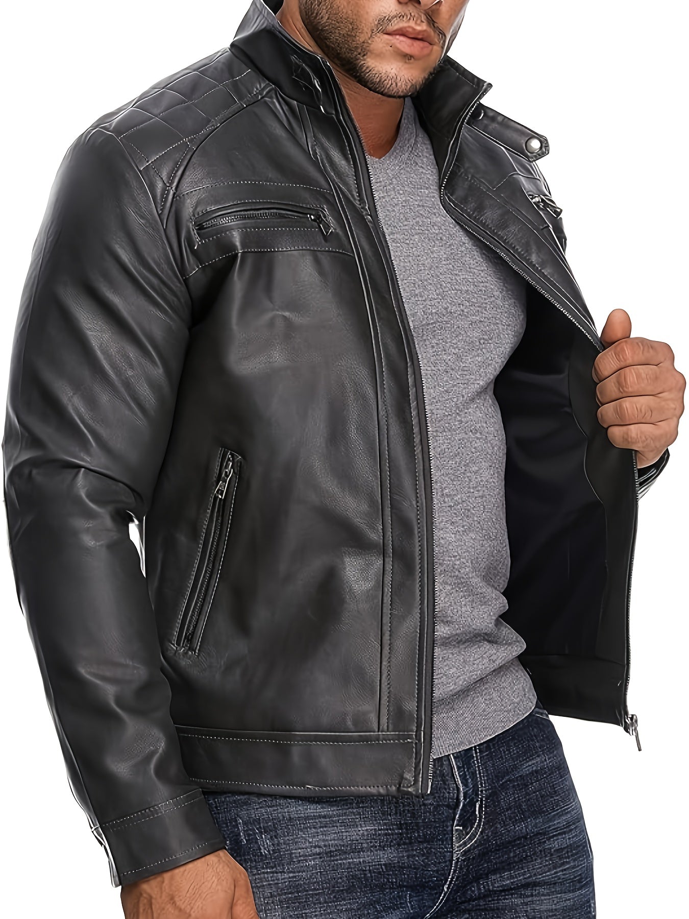 Men's Lightweight Faux Leather Pullover Coat