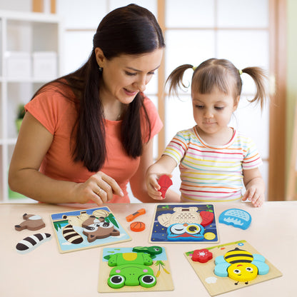 Wooden Animal Puzzles for Toddlers 8-Pack – Colors & Shapes Cognition Learning Toy for Kids Ages 1 2 3, Montessori Educational Preschool Gift, Baby Infant Thinking Training Toy, Christmas Birthday Baby Shower