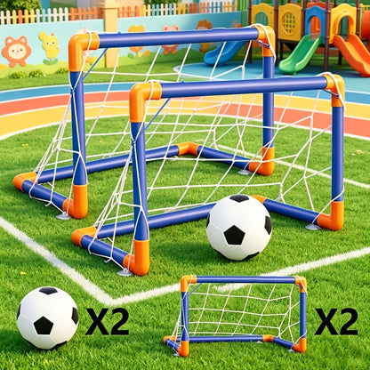 Kids Soccer Goal Set 2 Balls 2 Goals Portable Easy-Assemble Youth Soccer Football Set Indoor Outdoor Backyard Family Game Birthday Christmas Gift Boys Girls Ages 3+