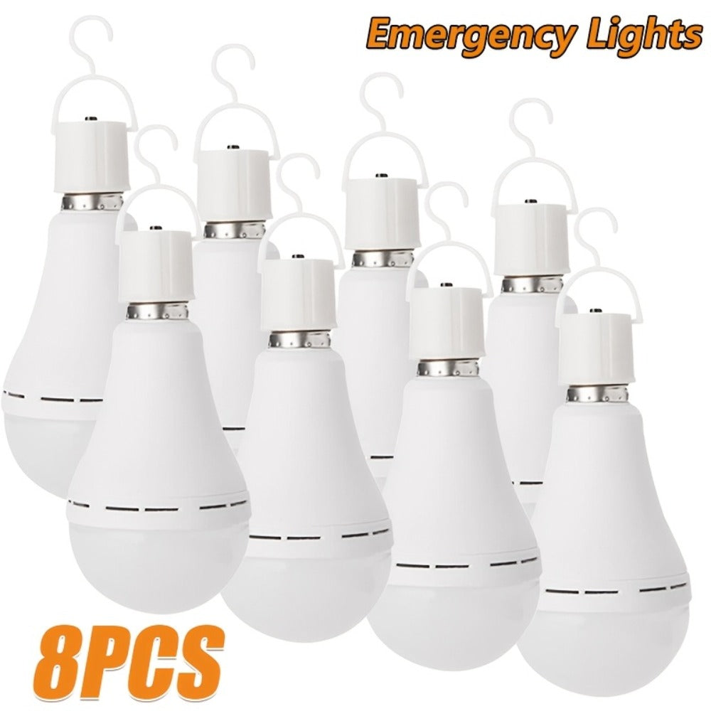 Rechargeable Emergency LED Bulb IP54 Waterproof 2000mAh 60W Equivalent 6000K with Hook – E27 E26 Universal Base Wireless Portable Auto-On for Home Office Camping Outdoor Power Outage, 4 8 10 12 Pack