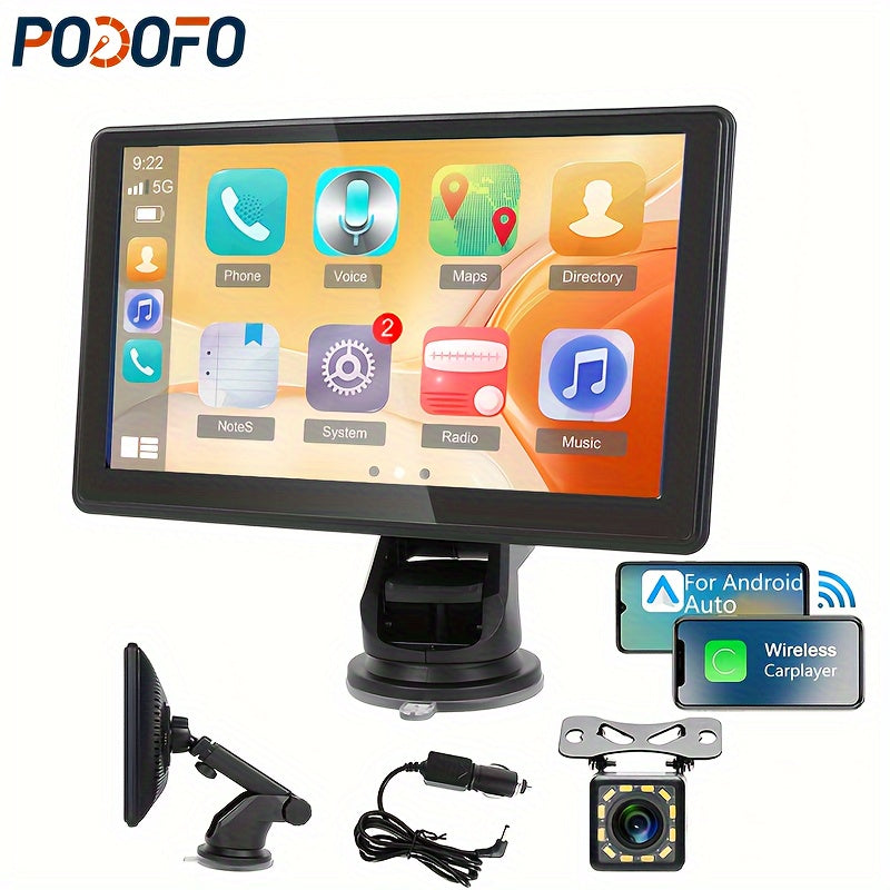Portable Car Stereo with Wireless Carplayer And for Android Auto, Portable 7 Inch HD Touchscreen Monitor with Wireless, Mirror Link, FM, EQ/AUX/TF/USB, Backup Camera, Carplayer Screen for Cars