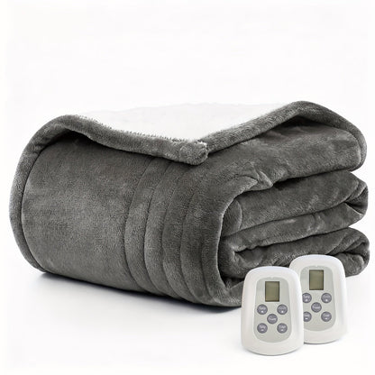 Dual Control Electric Heated Blanket with 10 Heat Levels - 10-Hour Auto Shutoff, Overheat Protection, Fast Heating, Soft Flannel, Machine Washable, 4 Sizes & 4 Colors, Bedroom Gift Blanket
