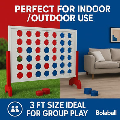 Giant Connect Four Game 1.8FT - Jumbo 4 in a Row Outdoor Lawn Game with 42 Discs & Storage Bag for Adults Kids Family | Wooden & Plastic Yard Game for BBQ Camping Party Holiday - Indoor Outdoor