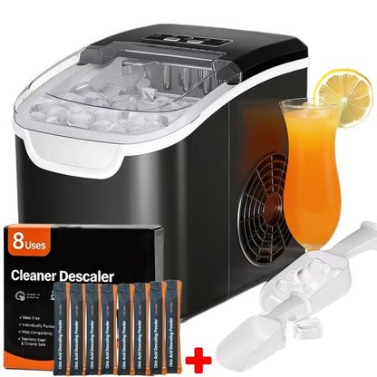Pebble Ice Maker Countertop – 26 Lbs/24H, 2 Ice Cube Sizes, Sonic Bullet Ice Machine, Auto-Cleaning, Stainless Steel, Ice Scoop & Basket, Optional Descaler Kit for Home, Kitchen, Camping & RV