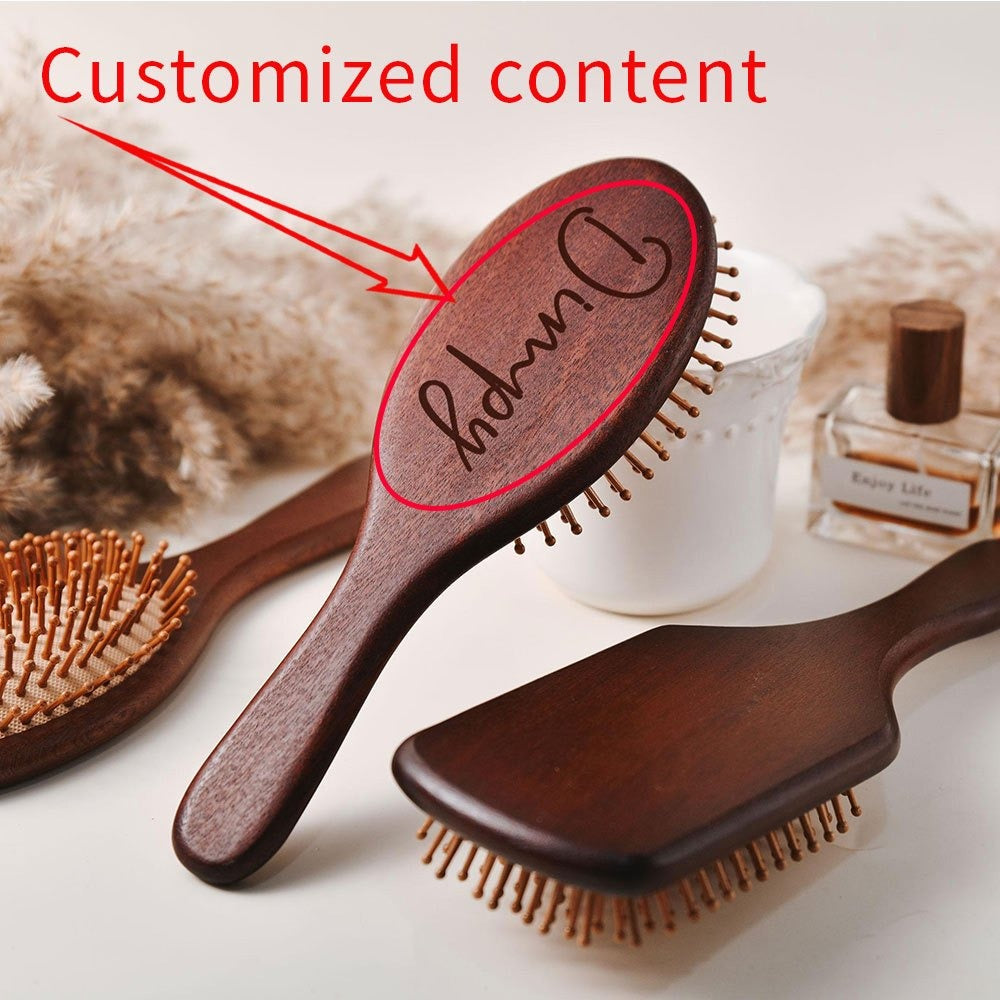 Personalized Engraved Wooden Hairbrush Custom Curly Styling Brush Square Oval Shape Gift for Women Men Wedding Bridesmaid Groomsmen Birthday Christmas Thanksgiving Halloween Holiday