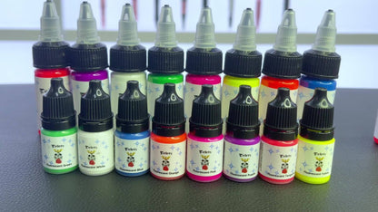 UV Fluorescent Tattoo Ink Set 8 Colors – Professional Long-Lasting Blacklight Tattoo Pigment for Body Art, Permanent Makeup & DIY Tattoo – Vibrant Neon Violet Glow Ink