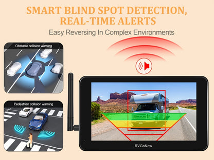 RV Backup Camera Wireless System – 7" HD 1080P Touchscreen Monitor, Night Vision, BSD Blind Spot Detection, 4-Channel, Furrion Compatible, Plug & Play for Trailer Truck Camper Motorhome