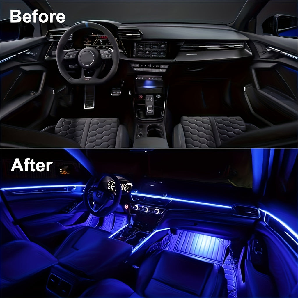118" RGB LED Car Interior Lighting Kit - USB Powered, App-Controlled with Music Sync & Fiber Optics for Dashboard And Doors, Without Battery