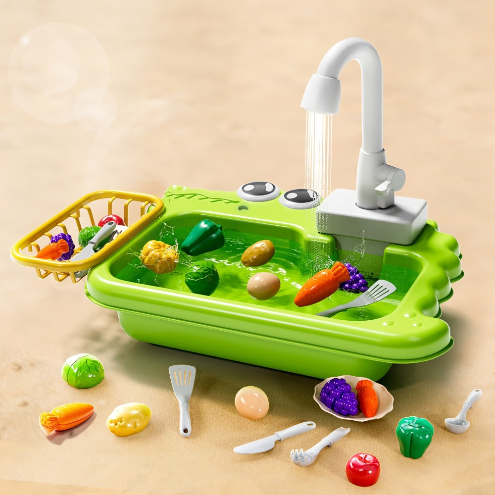 Kids Play Sink Toy with Running Water – Automatic Water Cycle System Pretend Play Dishwasher Kitchen Sink for Toddlers Boys & Girls, Role Play Kitchen Accessory Birthday Gift