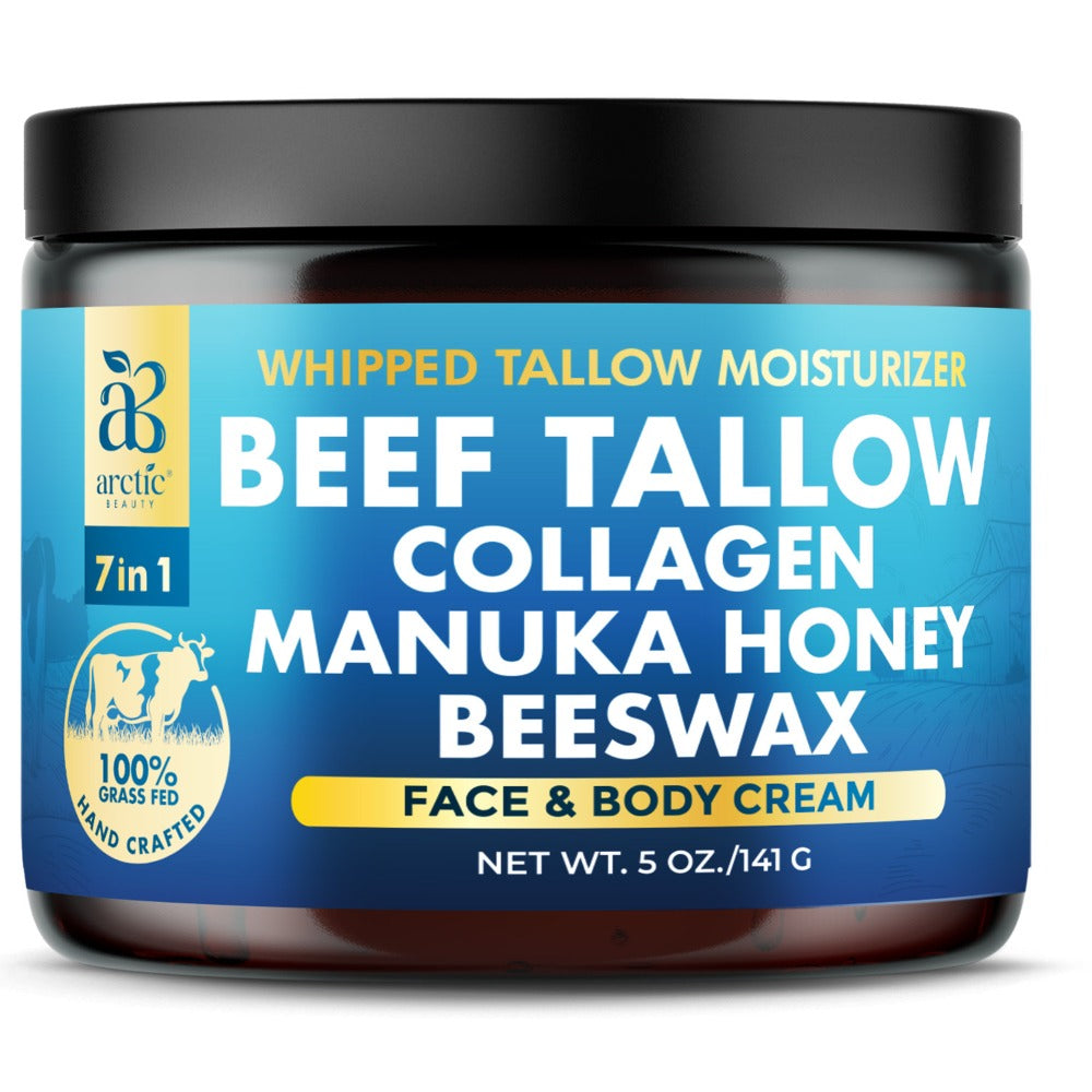 Whipped Beef Tallow Moisturizer - Organic Grass-Fed Face & Body Cream with Manuka Honey, Jojoba Oil, Collagen & Aloe Vera, All-in-One Natural Skincare for All Skin Types